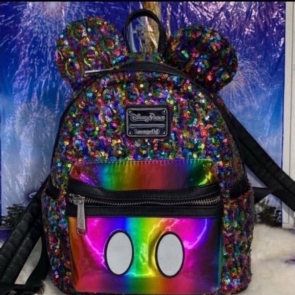 Disney parks pride rainbow lgbt sequin Mickey Mouse loungefly